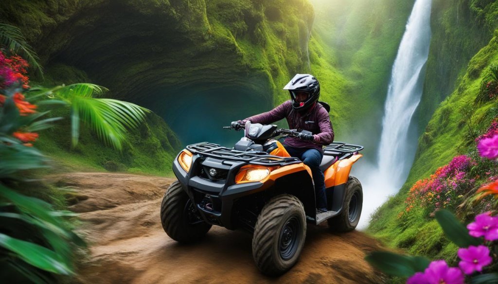 Quad Bike Pass By Waterfall Gorilla Cave