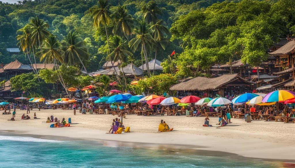 crowded beach in Kuta