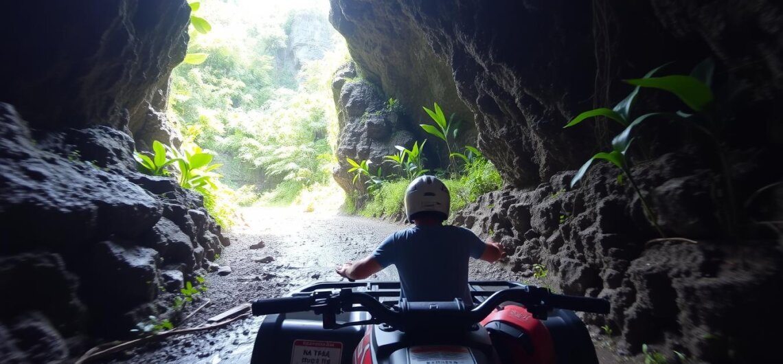 Bali atv quad bike through tunnel